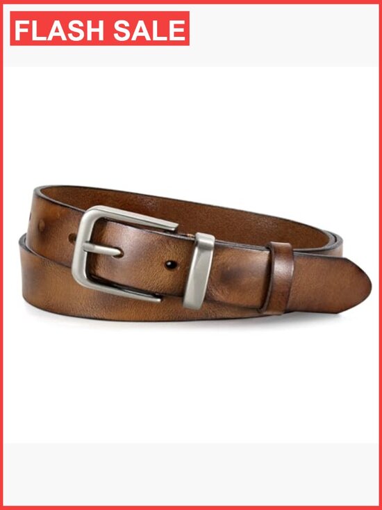 Genuine Leather Belt with Vintage Metal Buckle, Full Grain Cowhide, Adjustable main image 6